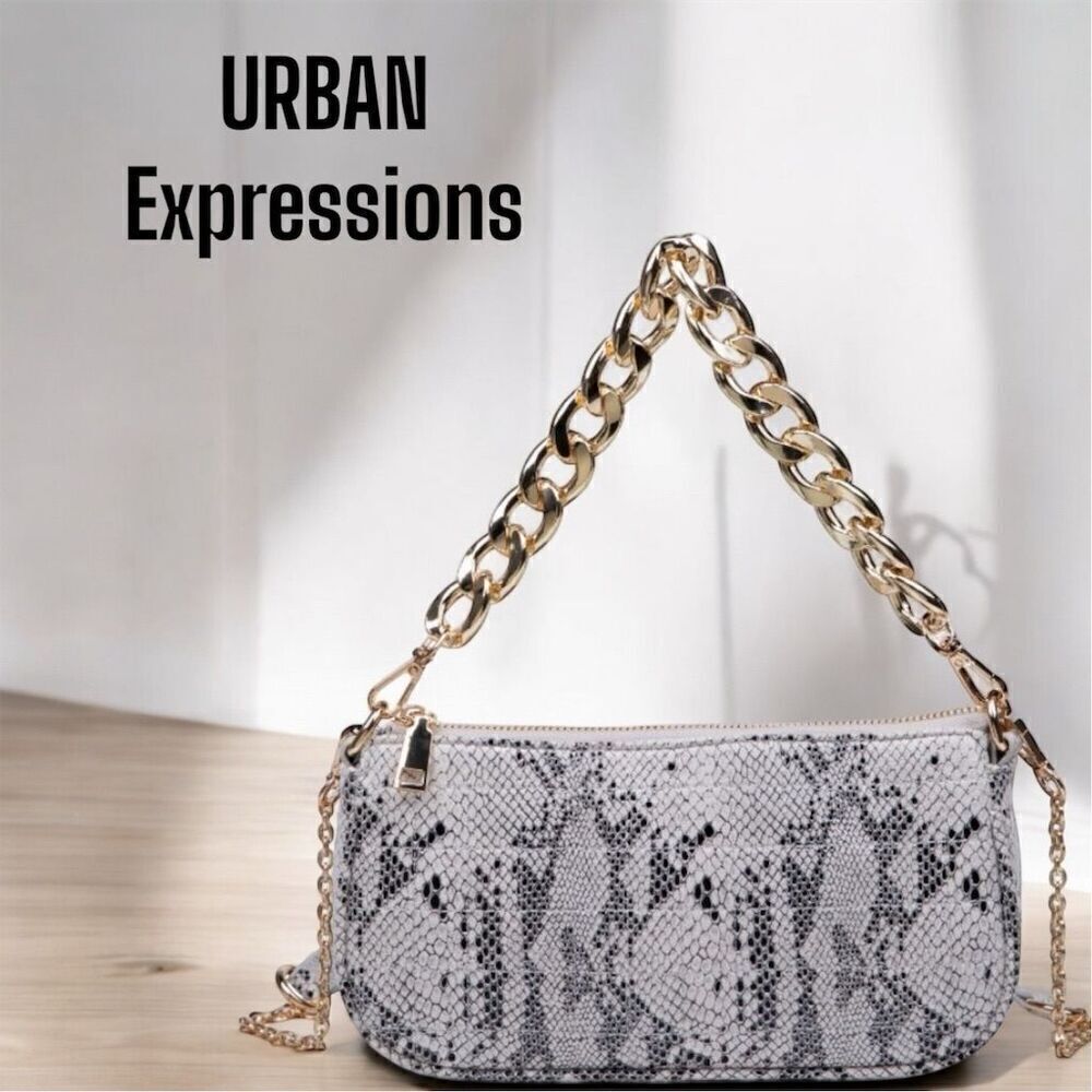Urban Expressions Vegan Leather Snakeskin Print Baguette Shoulder Crossbody Bag